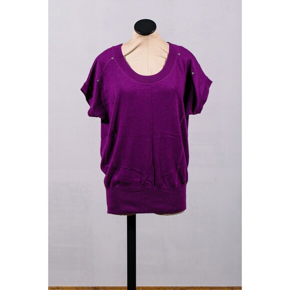 Calvin Klein Sweaters - Calvin Klein Purple Wool Blend Short Sleeve Tapered Fitted Pullover Sweater Sz M
